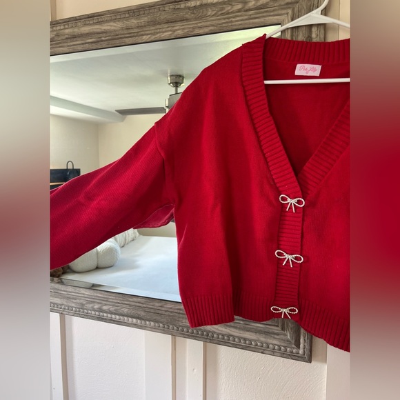 Pink Lily Red Cardigan with Bow Details - Picture 4 of 7